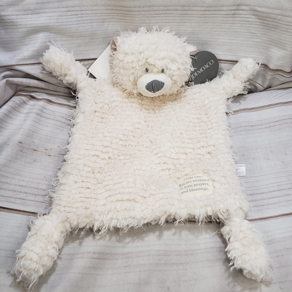 Demdaco Wrapped In Prayer Blankie Bear Lovey Fuzzy Cream Rattle Head 12"x9" 2010 - Picture 1 of 10
